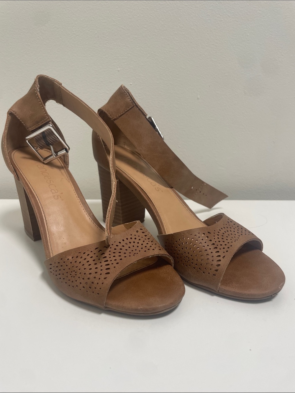 Francesca's Collections Brown Perforated Block Heel Sandals